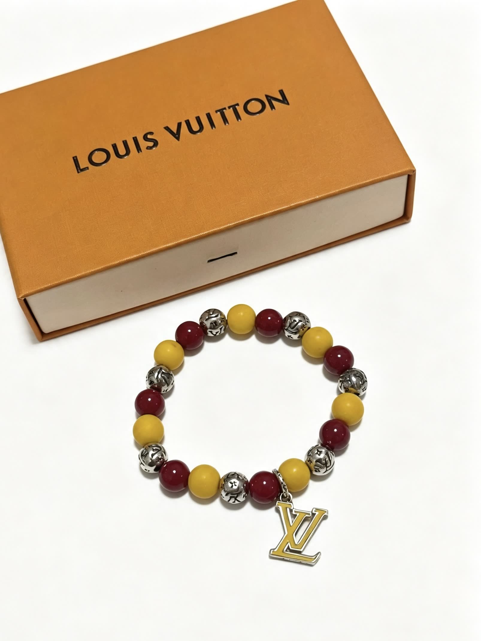 Louis Vuitton Beaded Bracelet with Monogram Charm